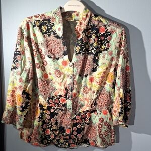 Tianello Multicolor Floral Dynasty Tencel Blouse Size XL